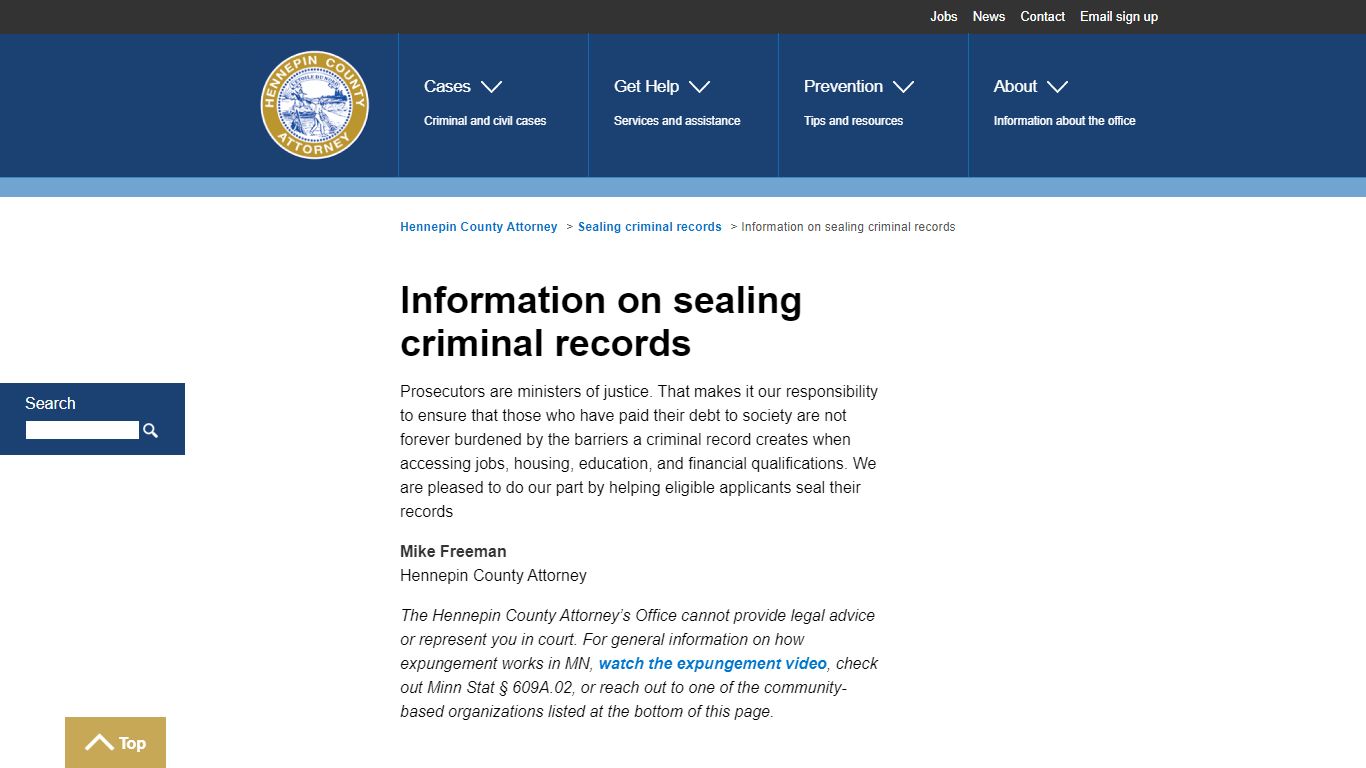 Information on sealing criminal records | Hennepin County